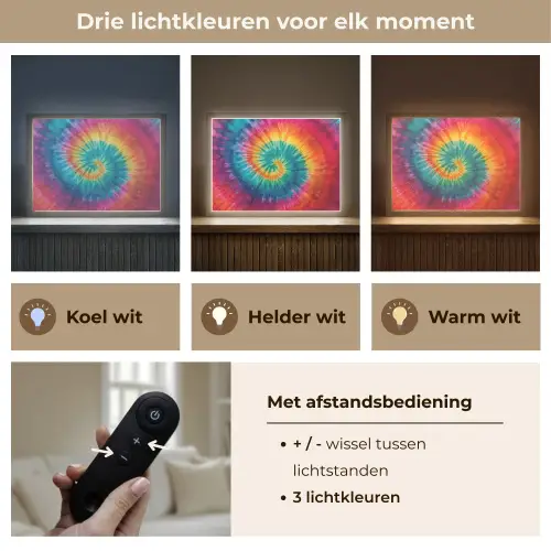 Regenboogkleuren - Tie dye - Light Box met batterij (Wandlamp kind) middel -USP_lichtkleurNL