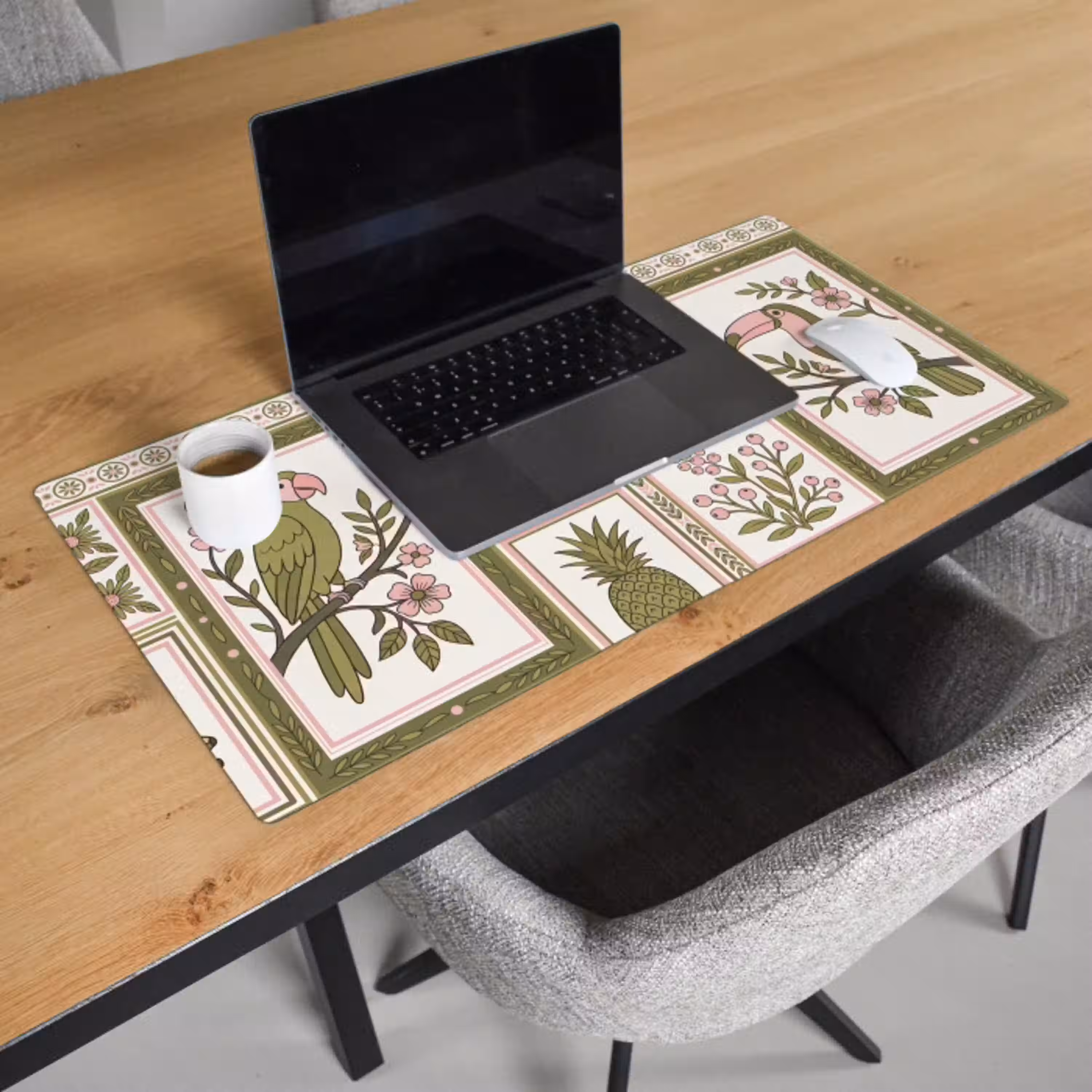 Vogel - Tropisch - Patroon - Decoratief - Groen Muismat XXL klein -sfeer1