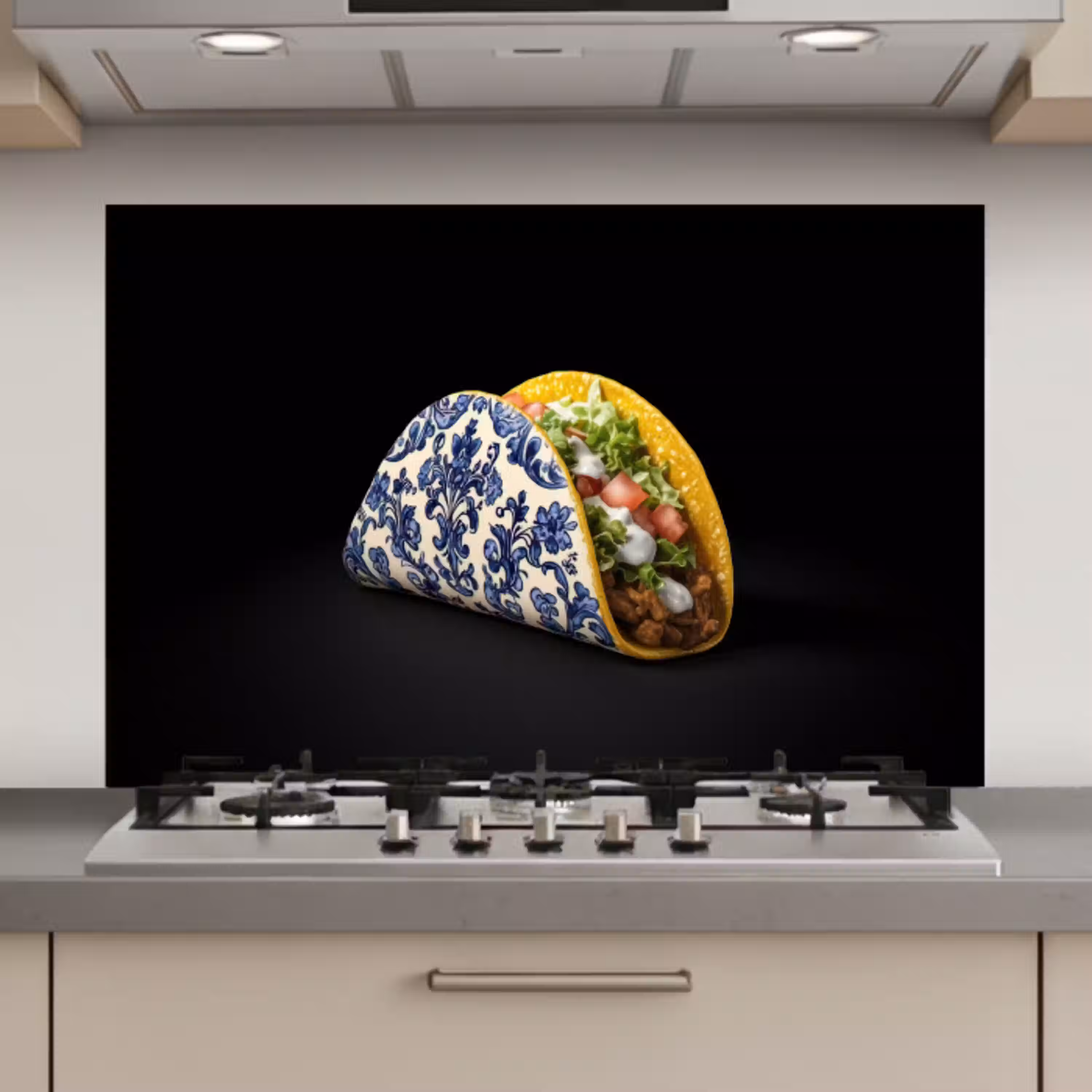 Taco - Vlees - Salade - Delftsblauw - Motief keuken achterwand spatscherm klein -3d_website
