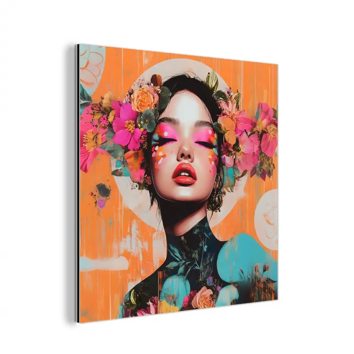 Portret - Vrouw - Abstract - Bloemen aluminium wit klein -3d