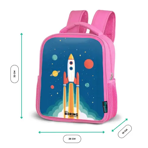 Raket - Planeet - Sterren - Veelkleurig Kinderrugzak - Roze middel -productfoto_formaten