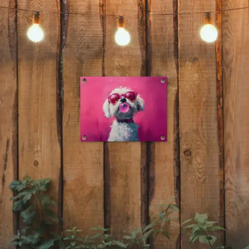 Pink - Hond - Bubbel tuinposter los doek klein -sfeer1