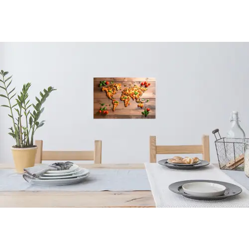 Wereldkaart - Pizza - Houten ondergrond Muursticker klein -eettafel