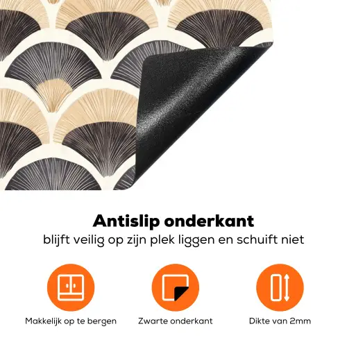 Waaier - Patroon - Zwart - Beige Inductie beschermer vinyl 3mm klein 276 -zzzzzzz-td-onderkant