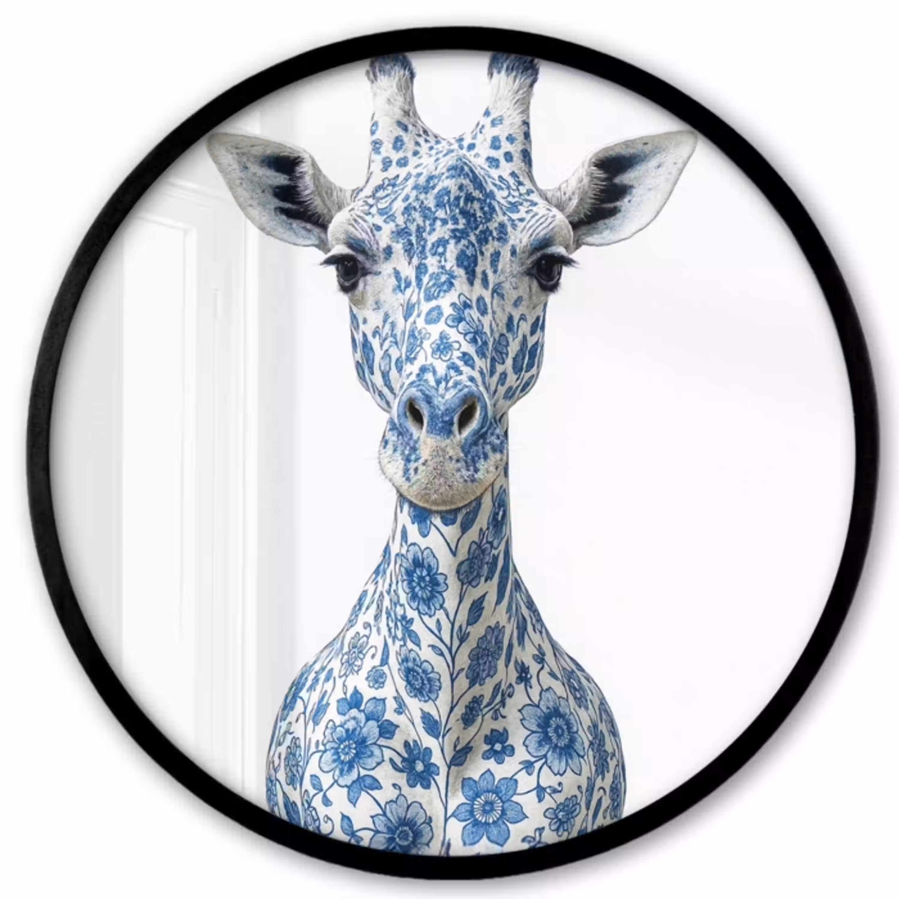 Giraffe - Delfts blauw - Dieren - Minimalistisch Fotolijst rond zonder passe partout klein -3d