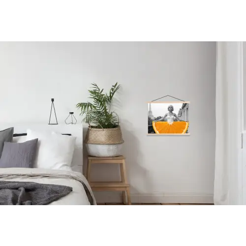 Sinaasappel - Eiffeltoren - Vrouw textielposter latten blank klein -woonkamer