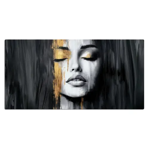 Gezicht - Vrouw - Penseelstreken - Abstract Muismat XXL klein -3d_leeg