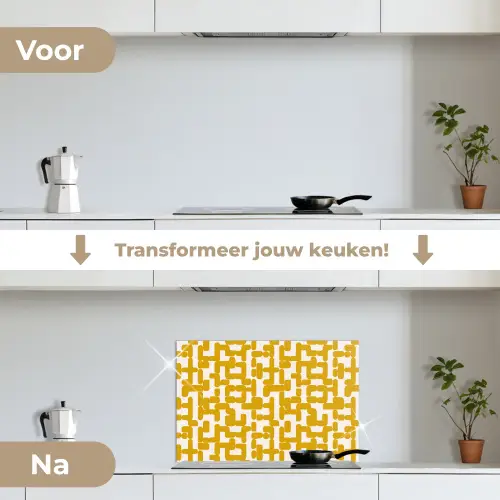 Geel - Beige - Patroon keuken achterwand spatscherm klein 900 -voor_na_NL