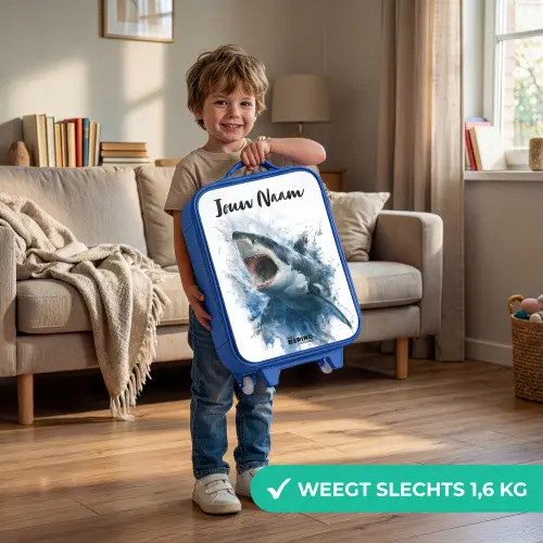 Aanvallende haai in waterverf Kinderkoffer - Blauw klein -sfeer2_NL