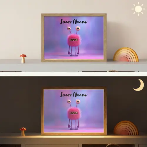 Monster - Roze - Paars Light Box met batterij (Wandlamp kind) middel -sfeer3_kind