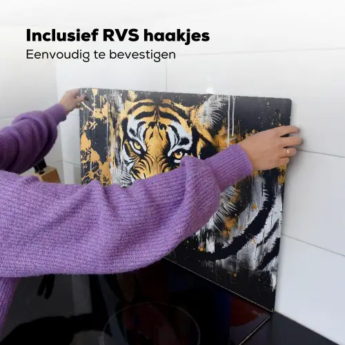 Tijger - Verfspatten - Goud Inductie beschemer met haakjes klein -ky-ophangen-nl