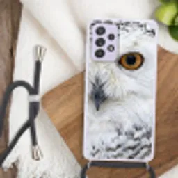 Sneeuwuil - Oog - Wildlife - Wit Hoesje Samsung Galaxy A52 5G met koord klein -sfeer4