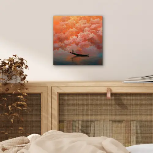 Zee - Boot - Wolken - Oranje aluminium wit klein -sfeer3