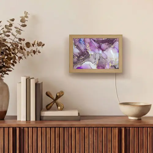Marmer - Roze - Paars - Gold Light Box met kabel (Tafellamp) klein -sfeer2