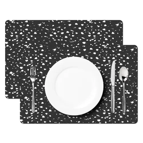 Terrazzo -  Patroon - Zwart - Wit Placemat vinyl groot 368 -zzsfeer2_Kitchenyeah-website