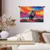 Neushoorn - Zonsondergang - Savanna - Kleurrijk Wandkleed katoen klein -sfeer1