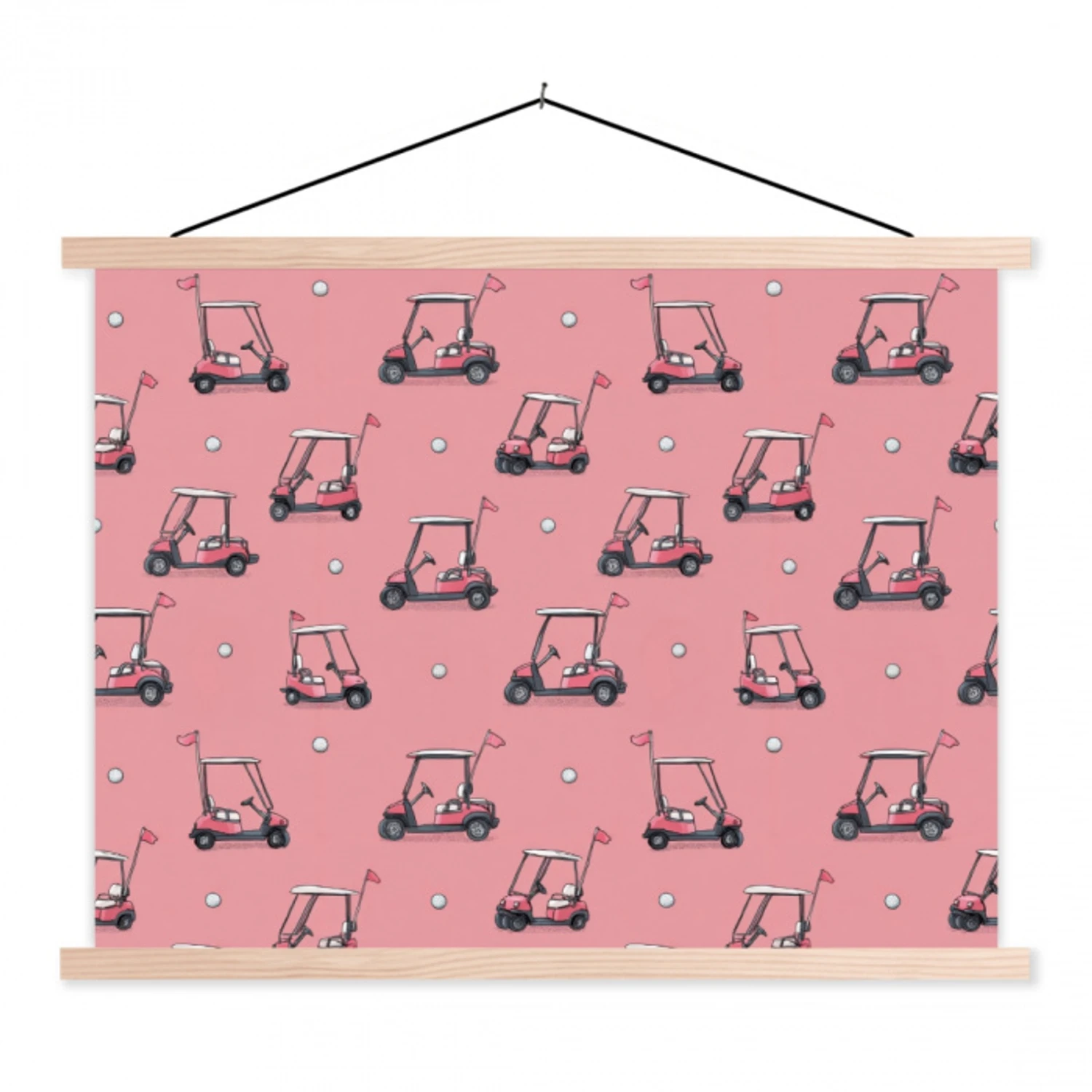 Golfkar - Retro - Roze textielposter latten blank klein 122 -3d