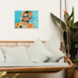 Bloemen - Vrouw - Zonnebril - Blauw tuinposter los doek klein -sfeer7