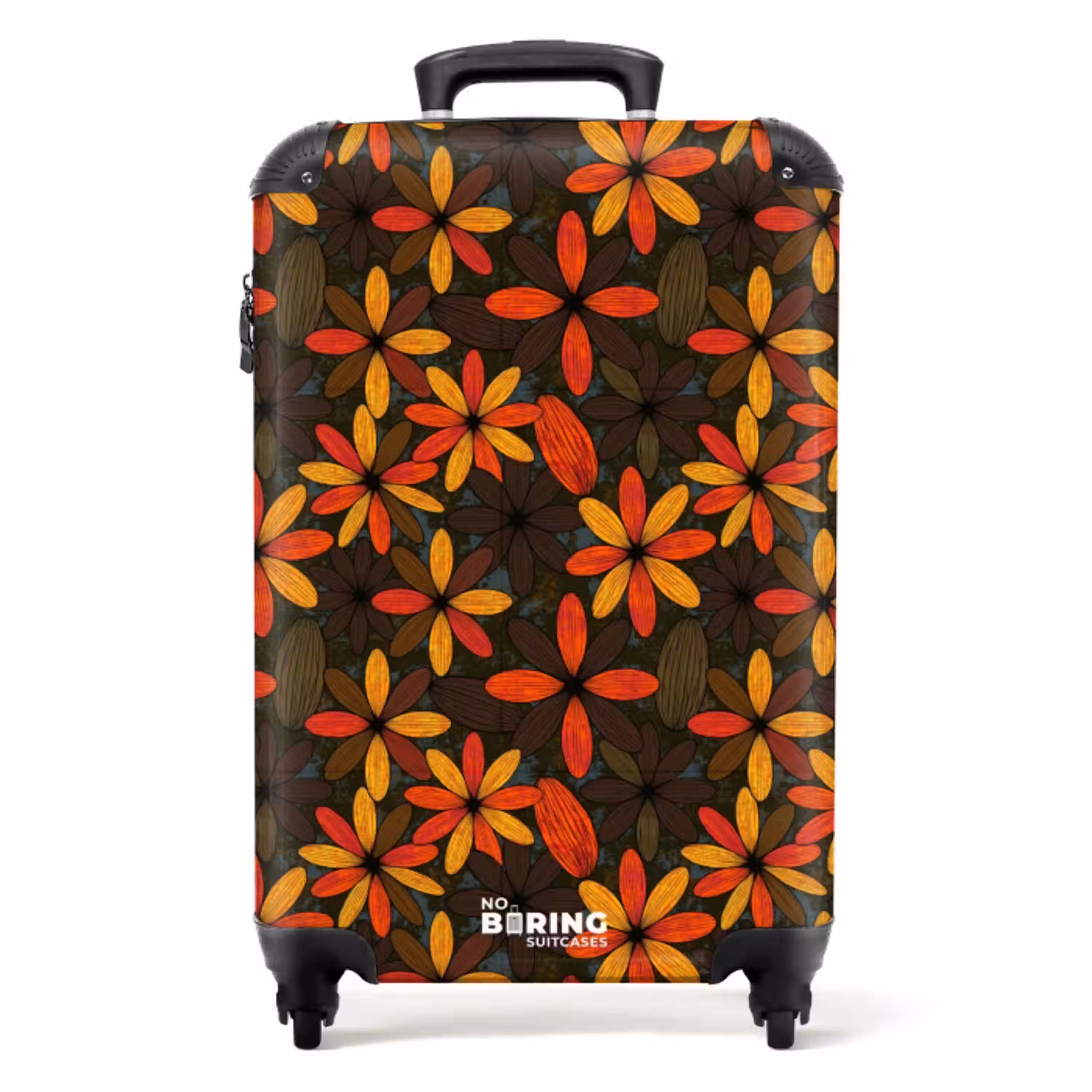 Oranje - Retro - Bloemen - Herfst NBS - Handbagage koffer - Volwassenen Unisex middel -productfoto_recht