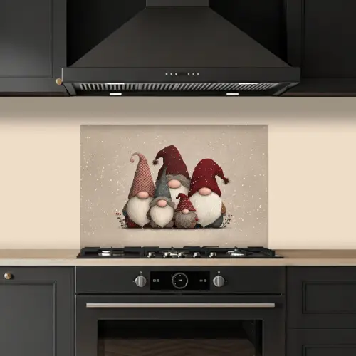 Kabouters - Kerst - Sneeuw - Puntmutsen keuken achterwand spatscherm klein -sfeer1