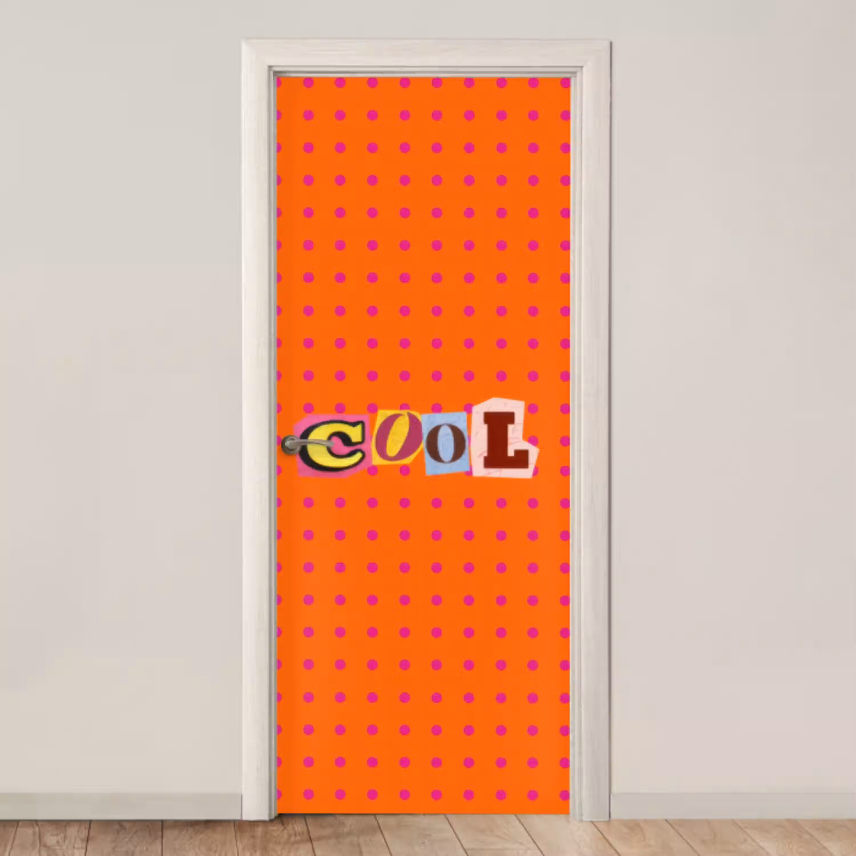 Cool - Stippen - Oranje deurposter klein -3d_beige
