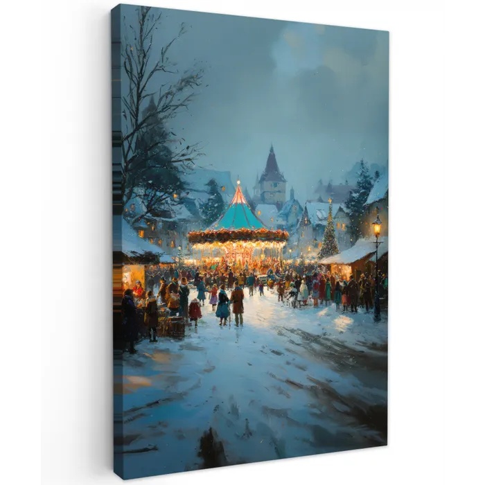 Winterkermis - Dorp - Kleurrijk Tuinposter op houten frame 2 cm dik klein -3d