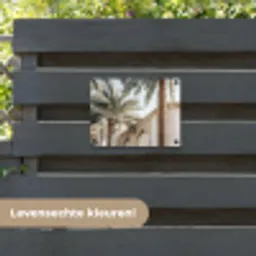 Gebouw - Palmbomen - Beige - Zon tuinposter los doek klein -sfeer3