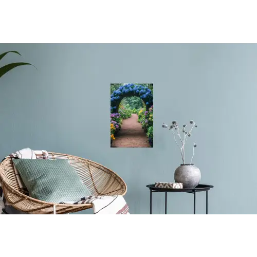 Doorkijk - Bloemen - Hortensia - Pad Muursticker klein -plant