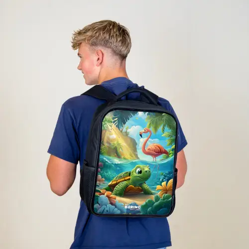 Schildpad in tropisch water met flamingo Rugzak - Zwart middel -sfeer8