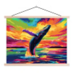 Zonsondergang - Walvis - Geschilderd - Kleurrijk textielposter latten blank klein -3d