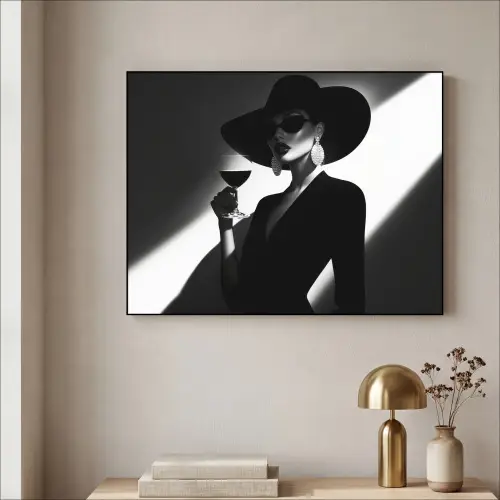 Vrouw - Wijn - Chic Textielframe zwart klein -sfeer2