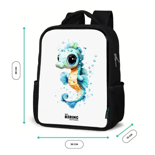 Blauw zeepaardje met grote ogen en luchtbellen Rugzak - Zwart middel -productfoto_formaten