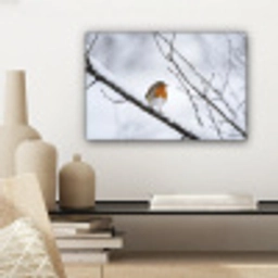 Roodborstje - Tak - Sneeuw - Winter - Levendig canvas 2cm klein -sfeer6