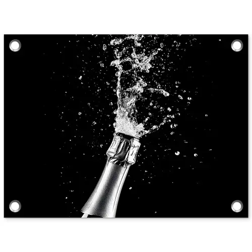Champagne - Zwart - Spetters - Popping tuinposter los doek klein -3d