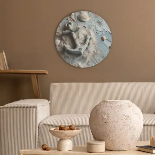 Anker - Hout - Schelpen - Zand Akoestische PET Vilt - Rond klein -sfeer1