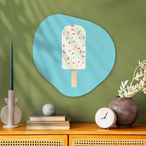 Ijsje - Stokje - Sprinkles - Lichtblauw Wandcirkel Organisch Aluminium middel -sfeer2