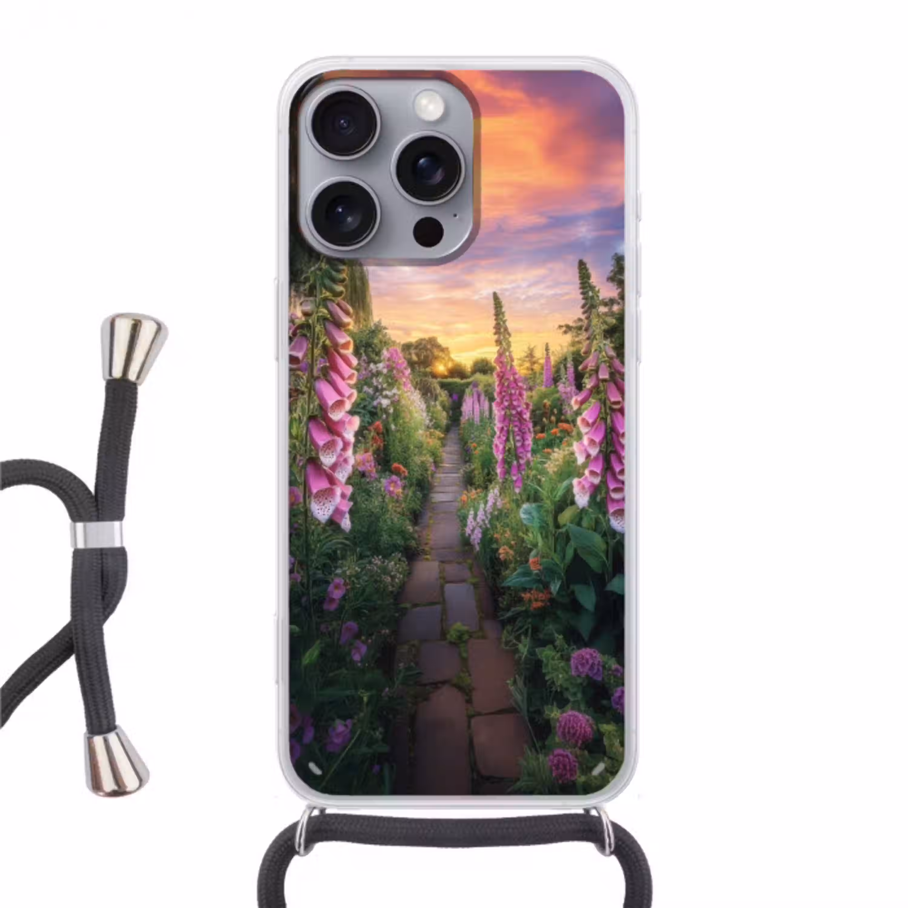 Vingerhoedskruid - Bloemen - Tuin Hoesje iPhone 16 Pro Max met koord klein -3d