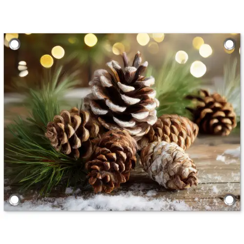 Dennenappels - Kerstsfeer - Bruin - Groen tuinposter los doek klein -3d