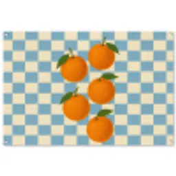 Sinaasappels - Blaadjes - Geblokt - Blauw tuinposter los doek groot -3d