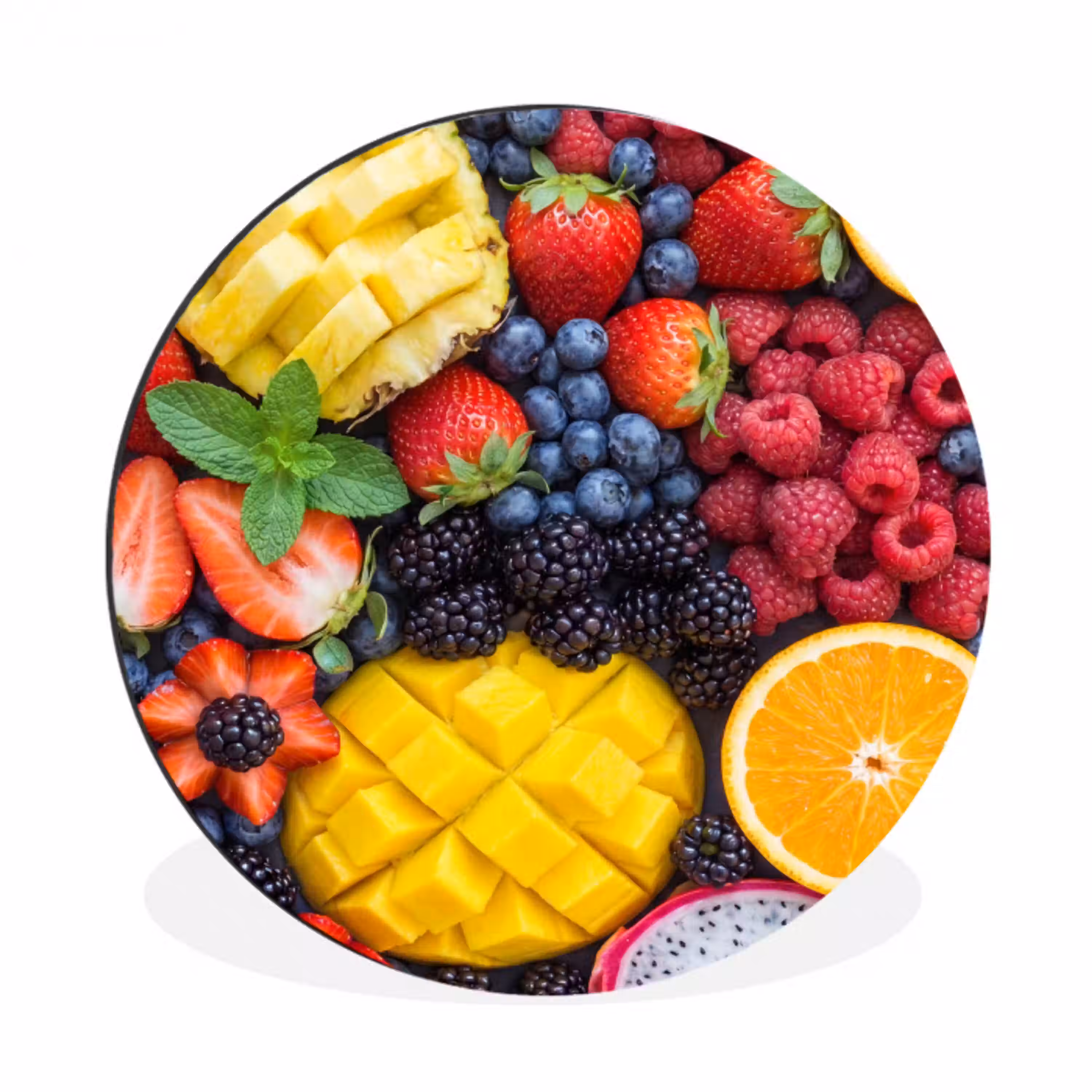 Fruit - Vers - Kleurrijk - Eten Wandcirkel aluminium klein -3d