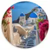 Santorini - Bloemen - Griekenland Wandcirkel plexiglas klein -3d