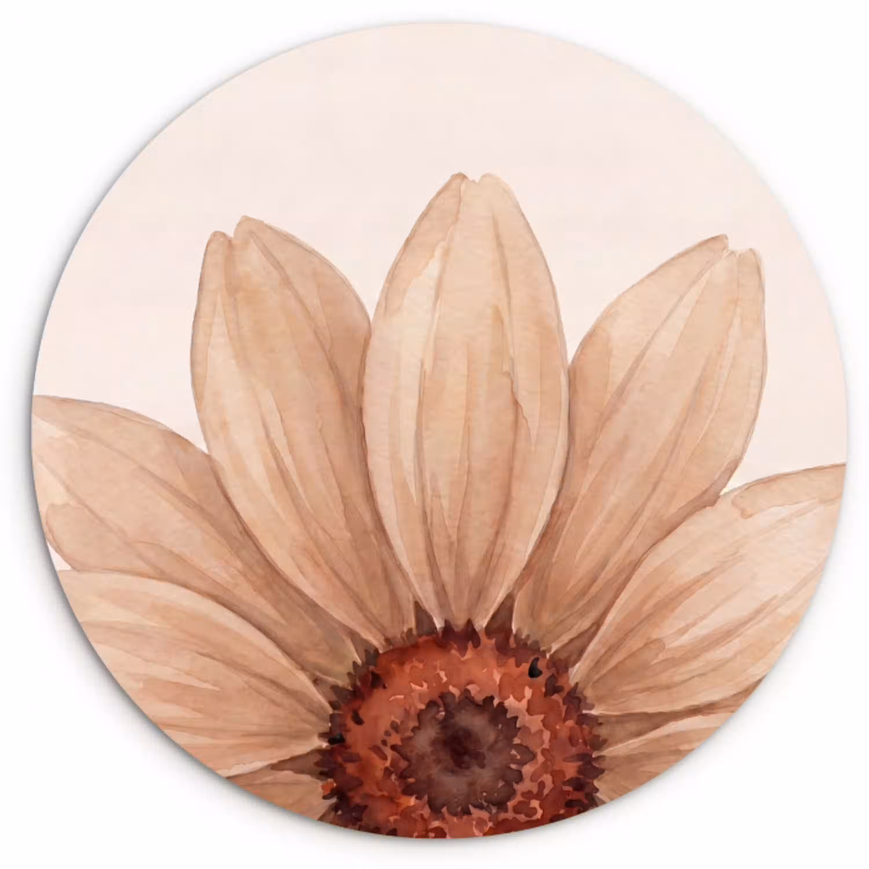 Bloemen - Bloemblad - Natuur - Aquarel - Beige Wandcirkel kunststof plaat 5mm dik klein -3d