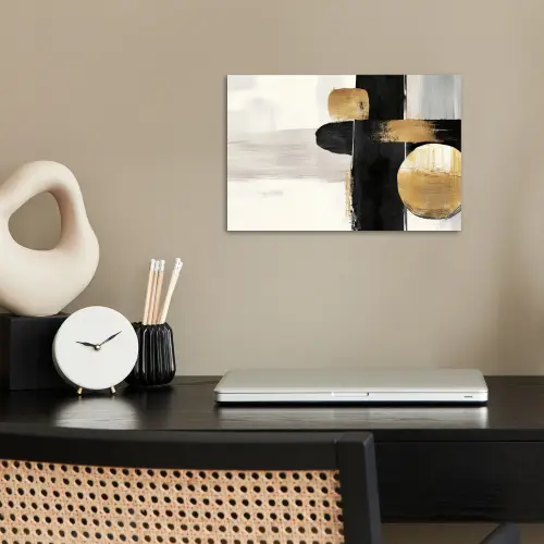 Vormen - Penseelstreken - Abstract - Goud poster papier klein -sfeer1