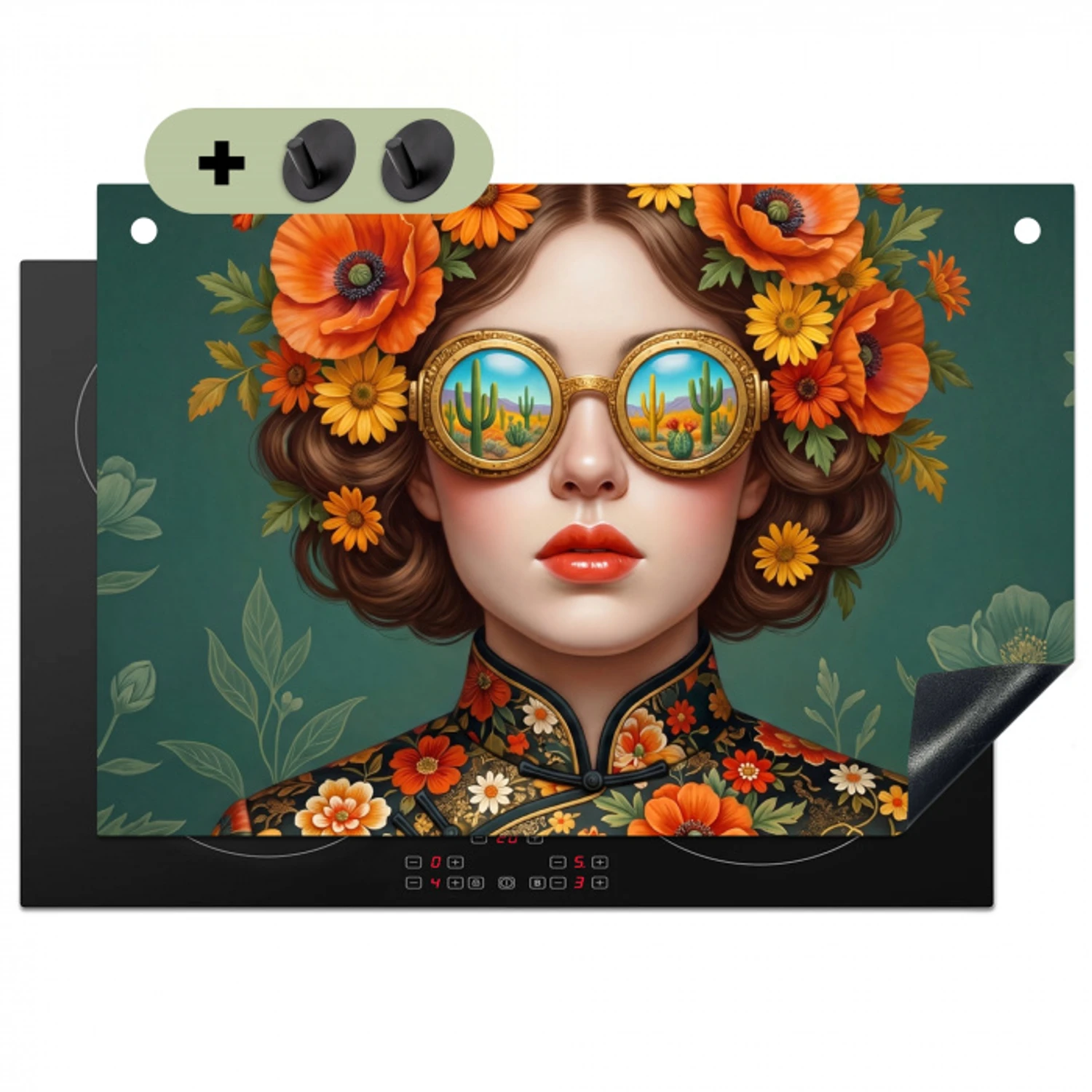 Portret - Vrouw - Kleurrijk - Expressief Inductie beschemer met haakjes klein -3d