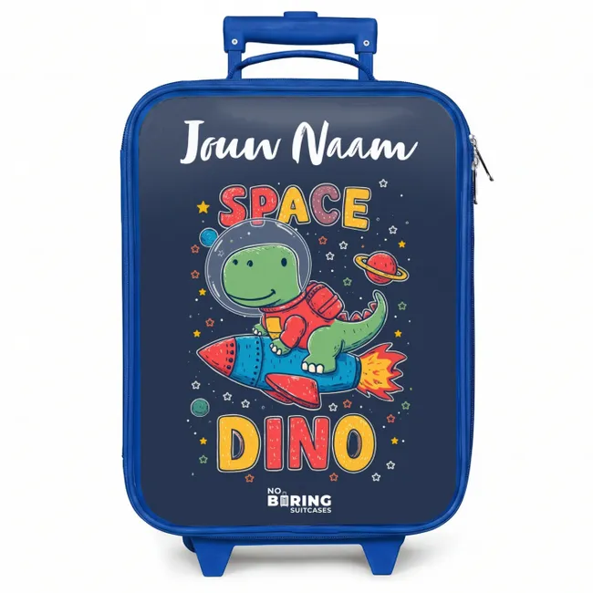 Kinderkoffer blauw met naam - Dinosaurus - Groen - Raket - Sterrenhemel