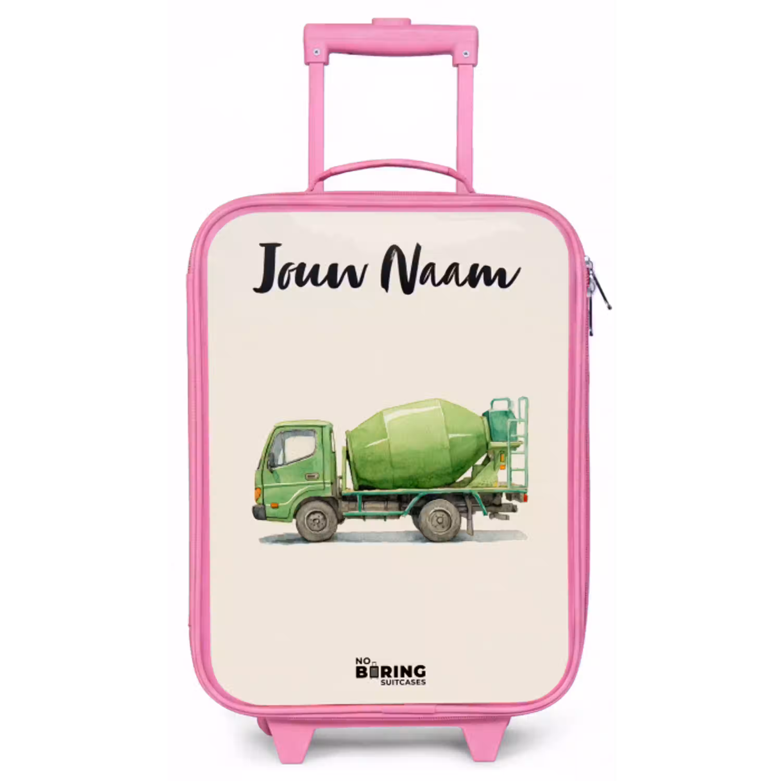 Betonmixer - Getekend - Groen Kinderkoffer - Roze klein -zz3dotto