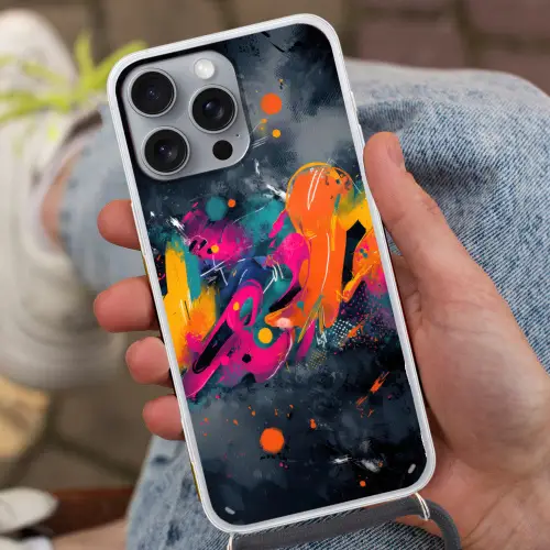 Abstract - Graffiti - Kleurrijk - Verfspatten Hoesje iPhone 16 Pro Max met koord klein -sfeer3
