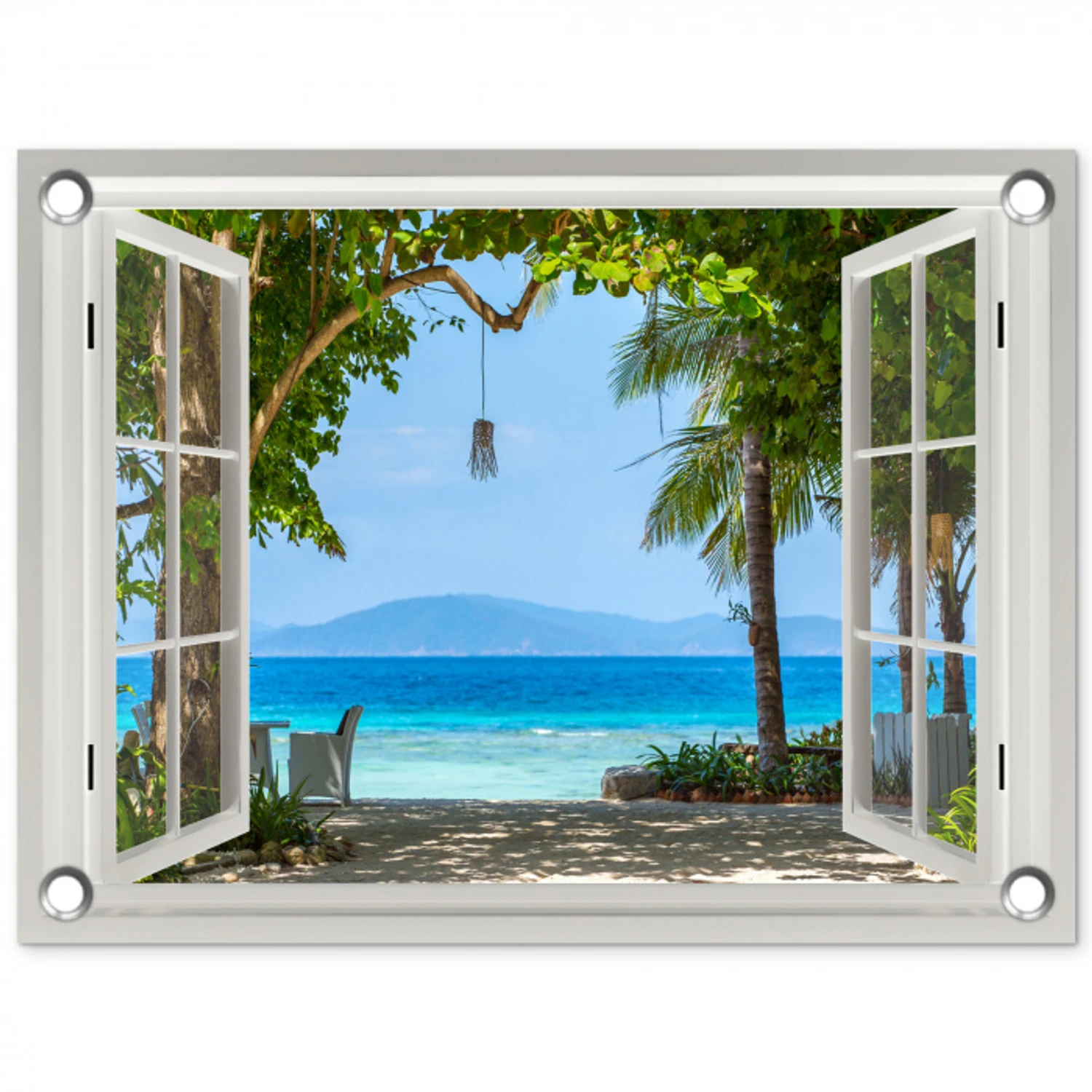 Uitzicht op Tropisch Strand tuinposter los doek klein -3d