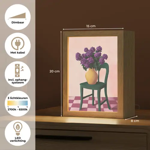 Stoel - Vaas - Bloemen - Geblokt Light Box met kabel (Tafellamp) klein -USP_NL