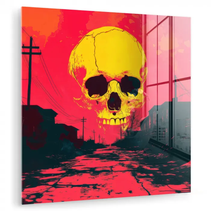 Straat - Verlaten - Schedel - Geel plexiglas 5mm klein -zzzproduct_nieuw